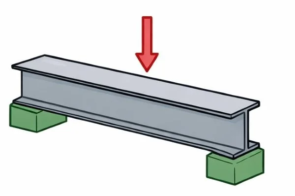 Statisches System Einfacher Balken – beidseitig aufgelagert mit Punktlast in der Mitte
