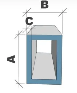Abmessungen Rechteckrohr: A×B×C – hohe Seite ist die tragende Seite